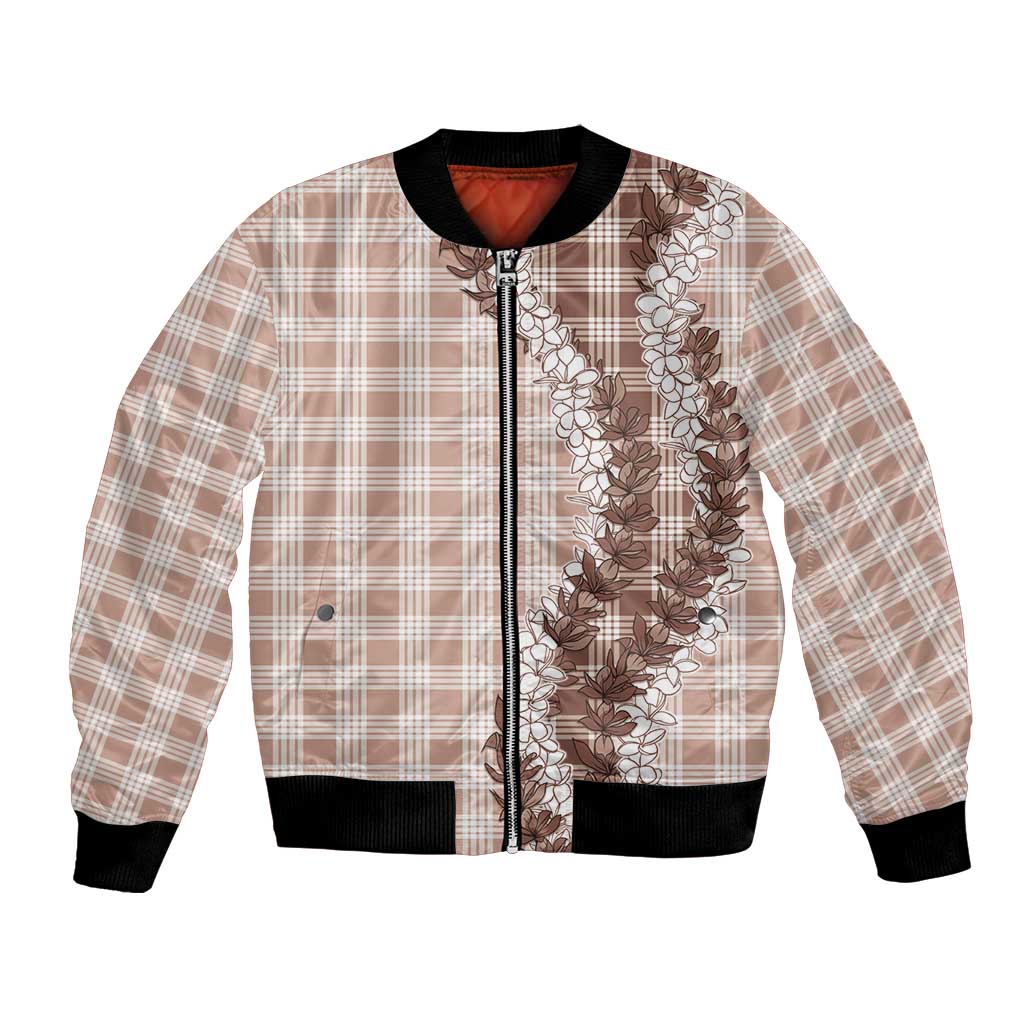 Beige Hawaii Palaka Bomber Jacket Hawaiian Honohono Lei LT05 Unisex Beige - Polynesian Pride