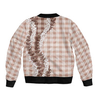 Beige Hawaii Palaka Bomber Jacket Hawaiian Honohono Lei LT05 - Polynesian Pride