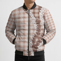 Beige Hawaii Palaka Bomber Puffer Jacket Hawaiian Honohono Lei