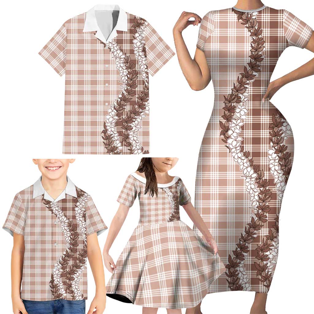 Beige Hawaii Palaka Family Matching Short Sleeve Bodycon Dress and Hawaiian Shirt Hawaiian Honohono Lei LT05 - Polynesian Pride