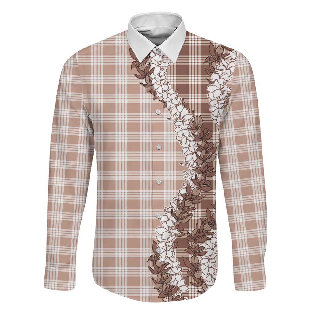 Beige Hawaii Palaka Family Matching Tank Maxi Dress and Hawaiian Shirt Hawaiian Honohono Lei LT05 Dad's Shirt - Long Sleeve Beige - Polynesian Pride