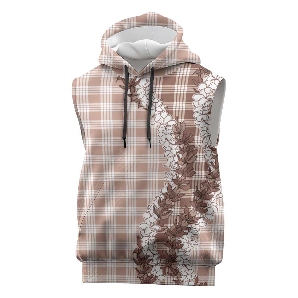 Beige Hawaii Palaka Sleeveless Hoodie Hawaiian Honohono Lei LT05 Beige - Polynesian Pride