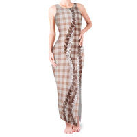 Beige Hawaii Palaka Tank Maxi Dress Hawaiian Honohono Lei LT05 Women Beige - Polynesian Pride