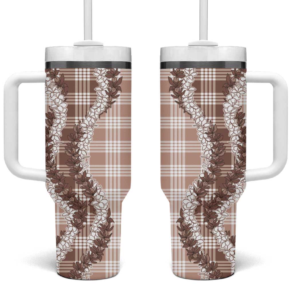 Beige Hawaii Palaka Tumbler With Handle Hawaiian Honohono Lei