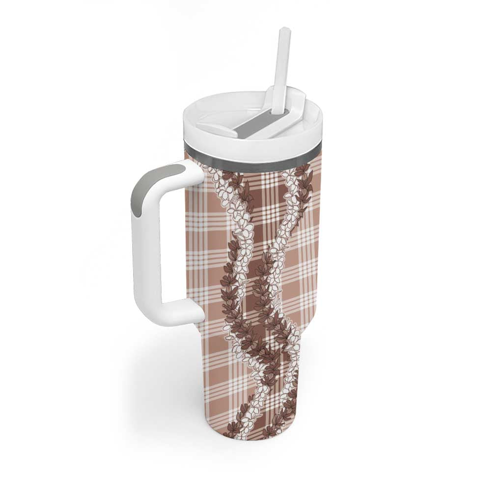 Beige Hawaii Palaka Tumbler With Handle Hawaiian Honohono Lei
