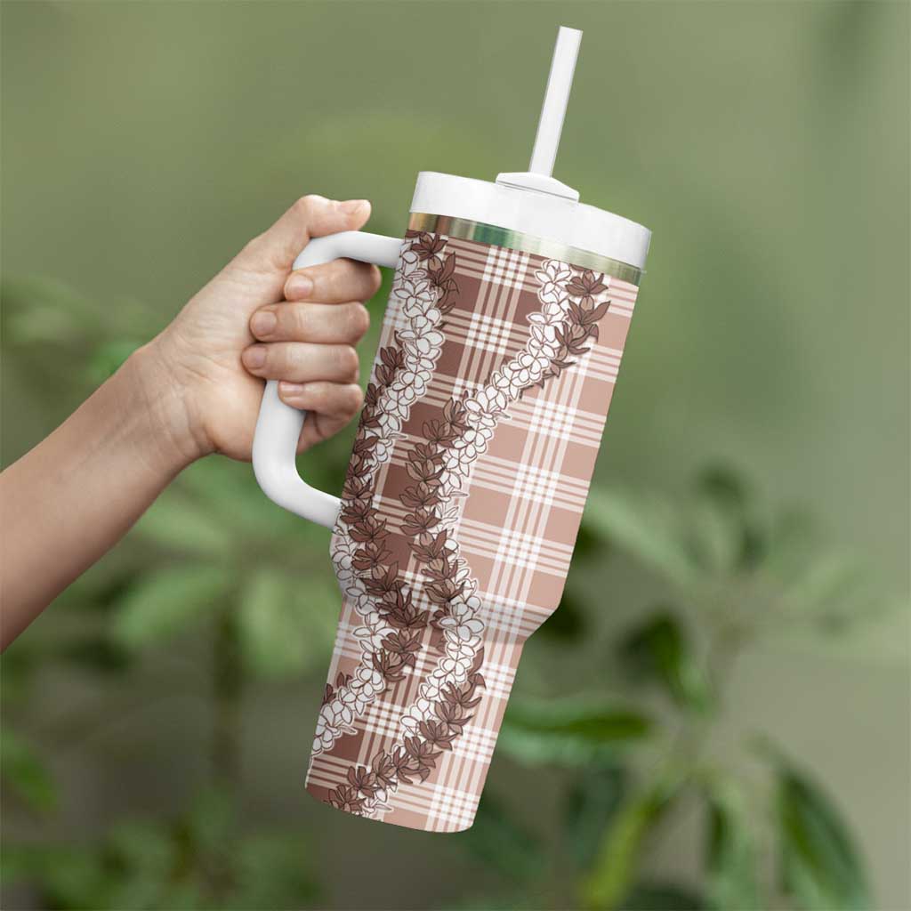 Beige Hawaii Palaka Tumbler With Handle Hawaiian Honohono Lei