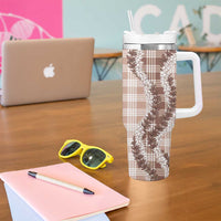 Beige Hawaii Palaka Tumbler With Handle Hawaiian Honohono Lei