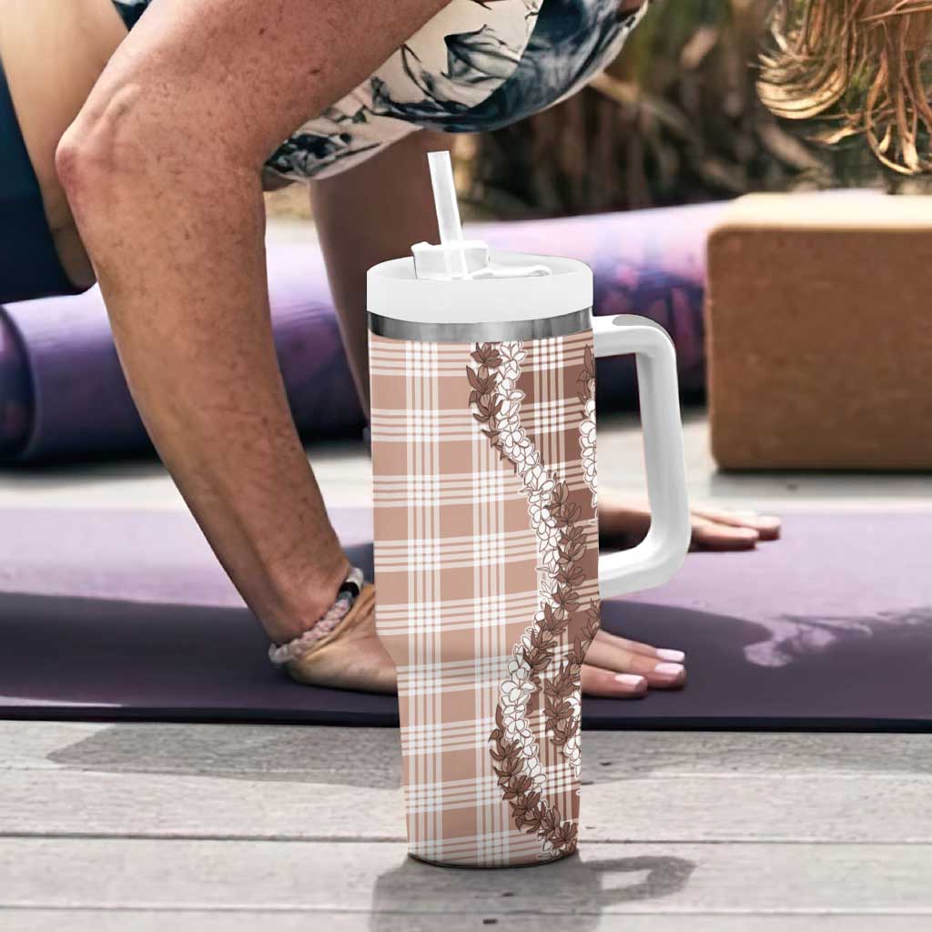 Beige Hawaii Palaka Tumbler With Handle Hawaiian Honohono Lei