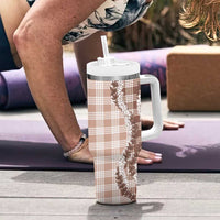 Beige Hawaii Palaka Tumbler With Handle Hawaiian Honohono Lei