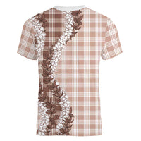 Beige Hawaii Palaka Women V-Neck T-Shirt Hawaiian Honohono Lei