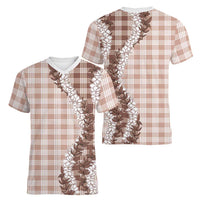 Beige Hawaii Palaka Women V-Neck T-Shirt Hawaiian Honohono Lei