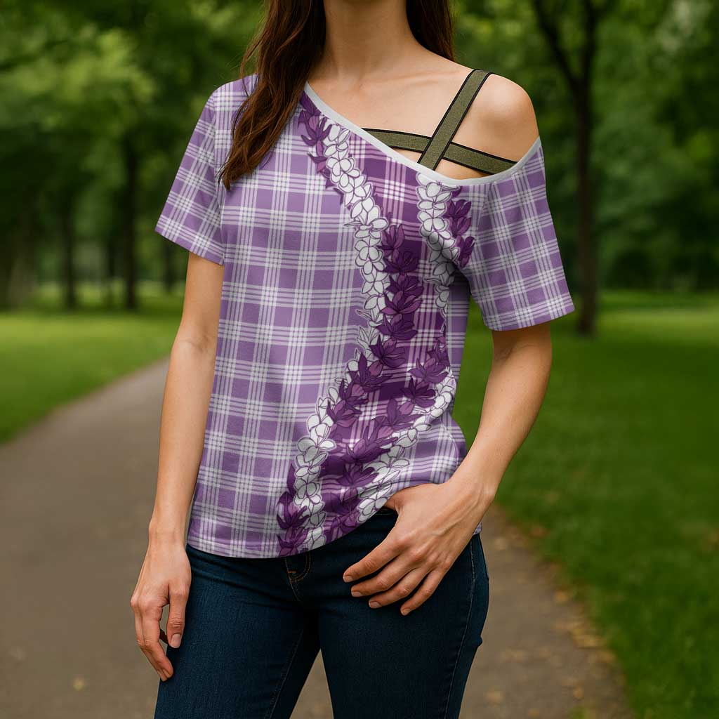 Violet Hawaii Palaka Cross Shoulder Shirt Hawaiian Honohono Lei LT05 - Polynesian Pride