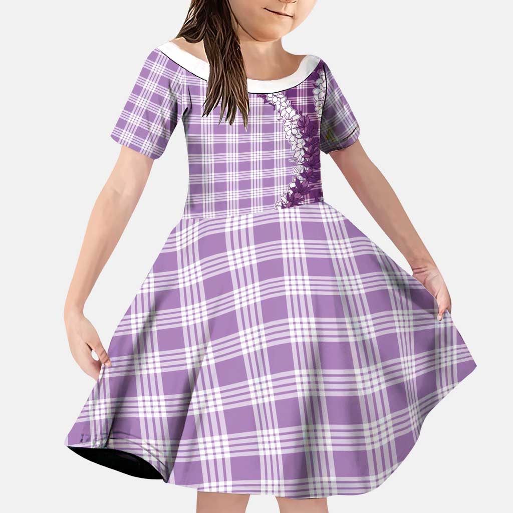 Violet Hawaii Palaka Family Matching Off Shoulder Short Dress and Hawaiian Shirt Hawaiian Honohono Lei LT05 Daughter's Dress Violet - Polynesian Pride
