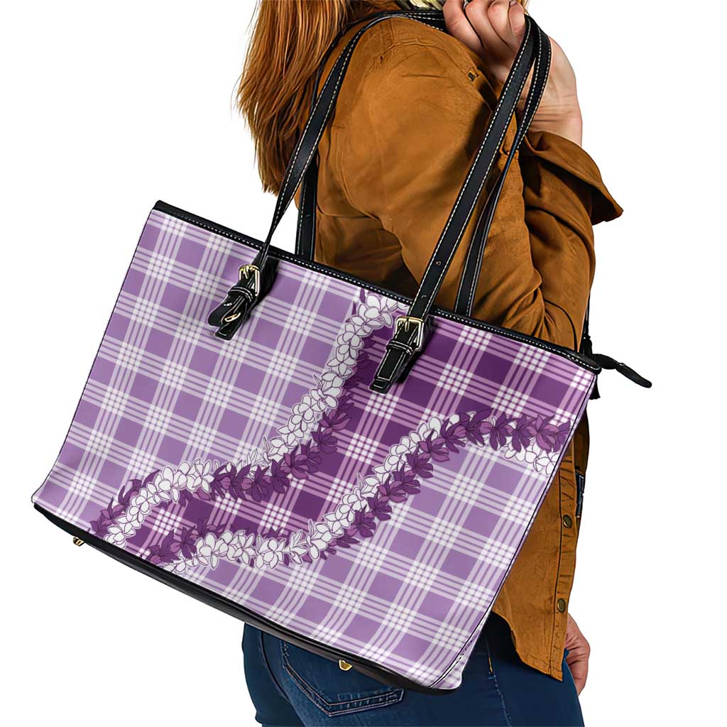 Violet Hawaii Palaka Leather Tote Bag Hawaiian Honohono Lei