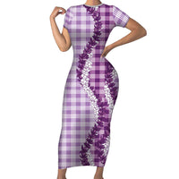 Violet Hawaii Palaka Short Sleeve Bodycon Dress Hawaiian Honohono Lei