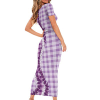 Violet Hawaii Palaka Short Sleeve Bodycon Dress Hawaiian Honohono Lei