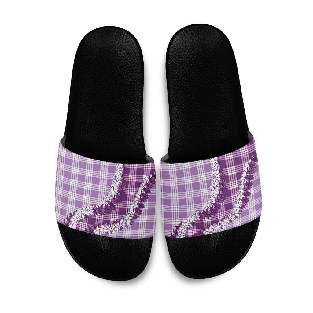 Violet Hawaii Palaka Slide Sandals Hawaiian Honohono Lei