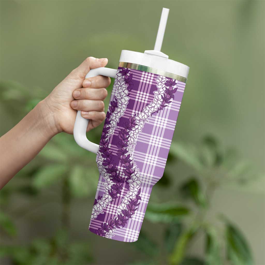 Violet Hawaii Palaka Tumbler With Handle Hawaiian Honohono Lei
