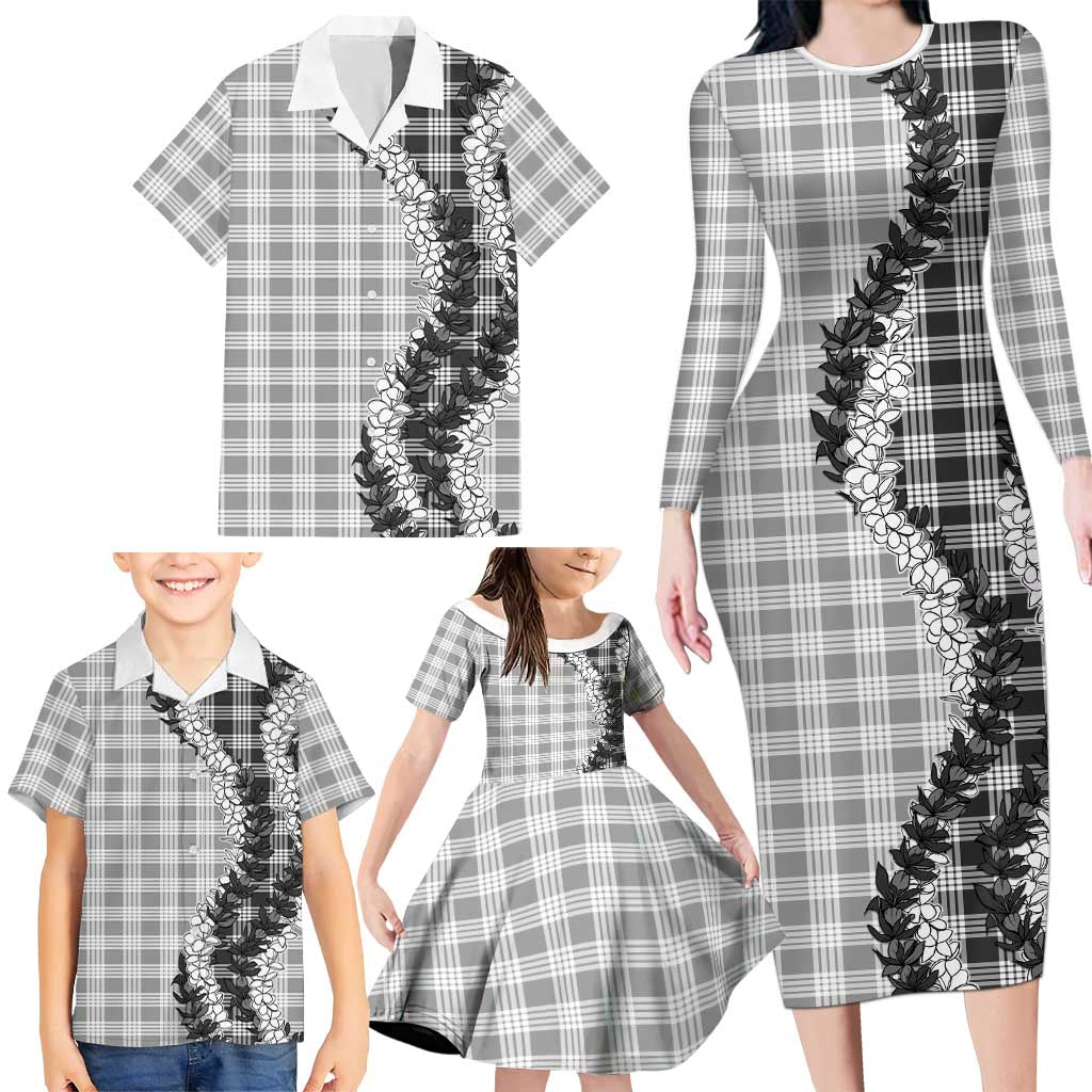Gray Hawaii Palaka Family Matching Long Sleeve Bodycon Dress and Hawaiian Shirt Hawaiian Honohono Lei LT05 - Polynesian Pride
