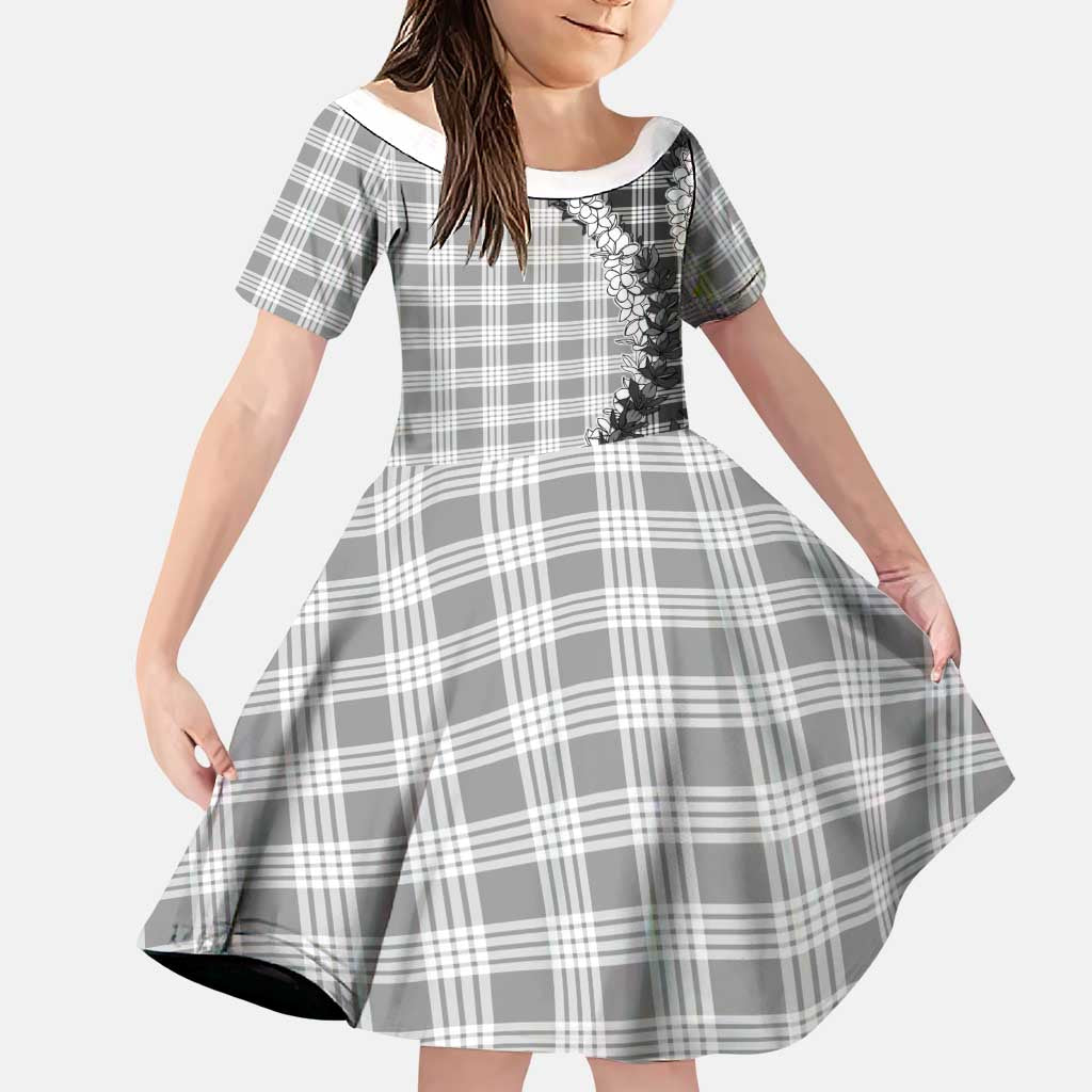 Gray Hawaii Palaka Family Matching Off Shoulder Maxi Dress and Hawaiian Shirt Hawaiian Honohono Lei LT05 Daughter's Dress Gray - Polynesian Pride