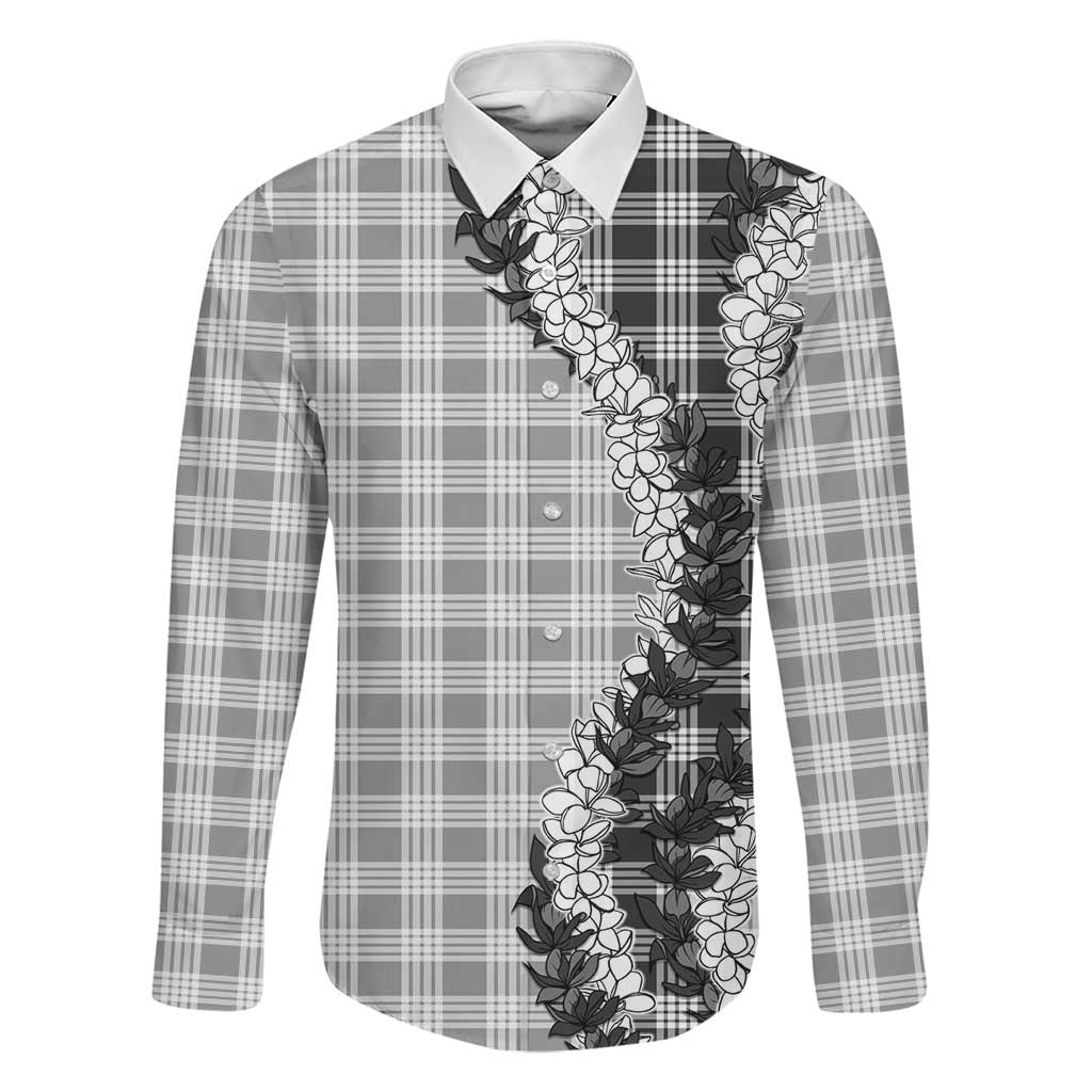 Gray Hawaii Palaka Family Matching Off Shoulder Maxi Dress and Hawaiian Shirt Hawaiian Honohono Lei LT05 Dad's Shirt - Long Sleeve Gray - Polynesian Pride