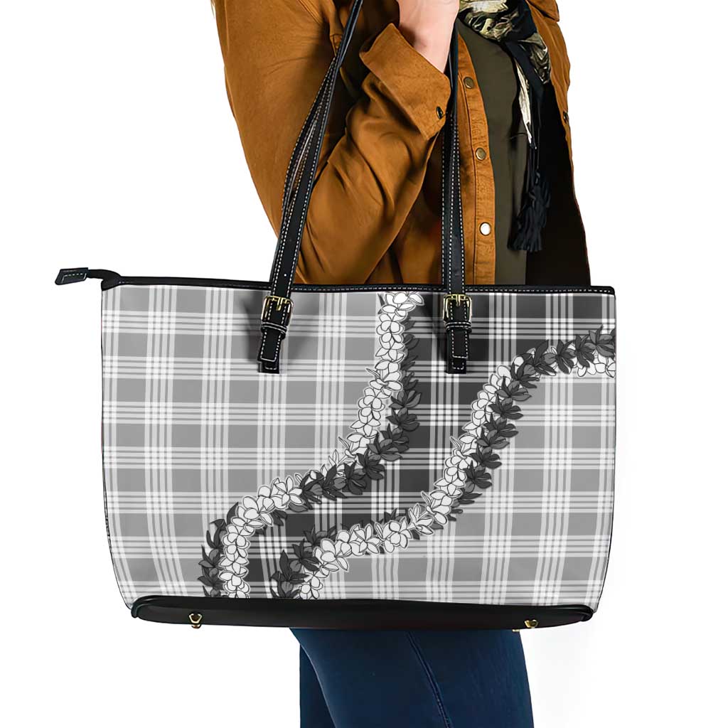 Gray Hawaii Palaka Leather Tote Bag Hawaiian Honohono Lei