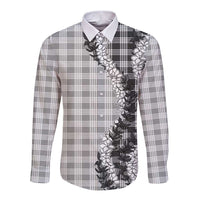 Gray Hawaii Palaka Long Sleeve Button Shirt Hawaiian Honohono Lei