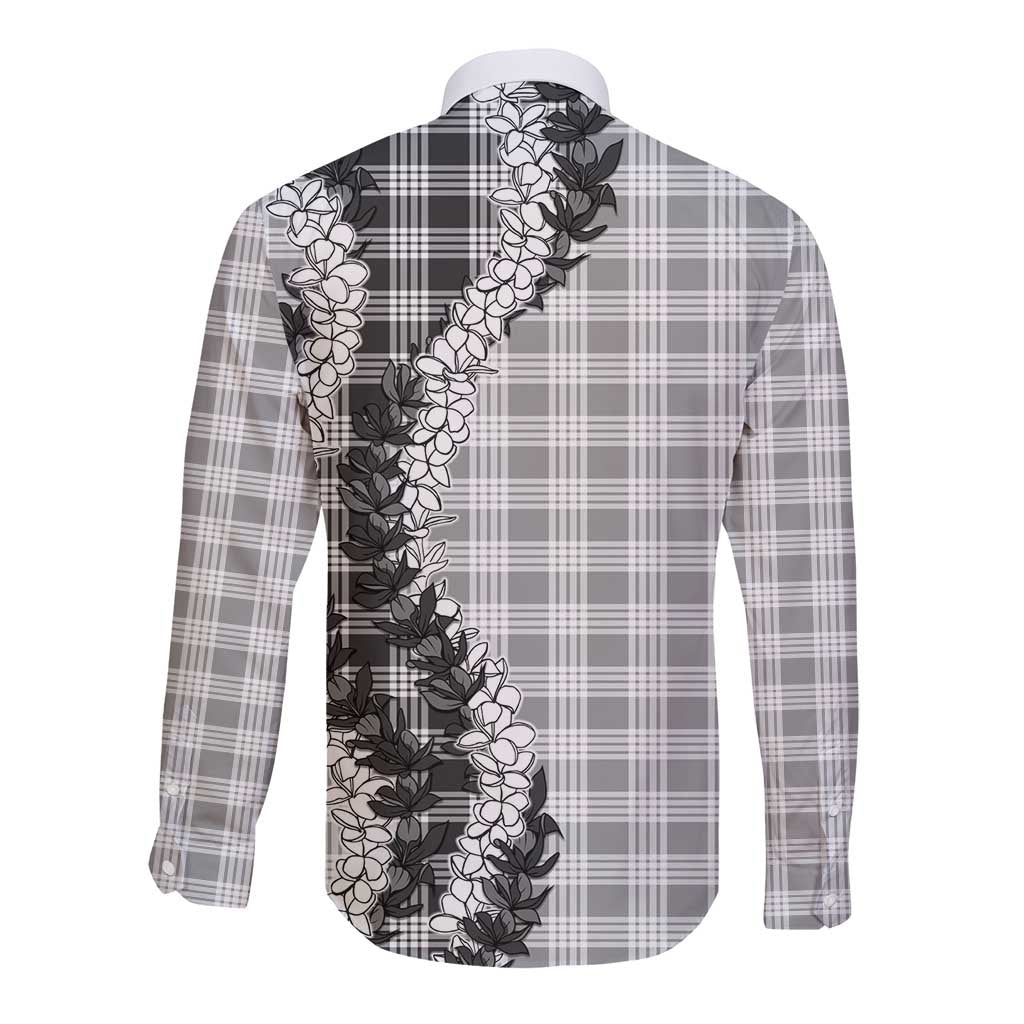 Gray Hawaii Palaka Long Sleeve Button Shirt Hawaiian Honohono Lei