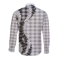 Gray Hawaii Palaka Long Sleeve Button Shirt Hawaiian Honohono Lei