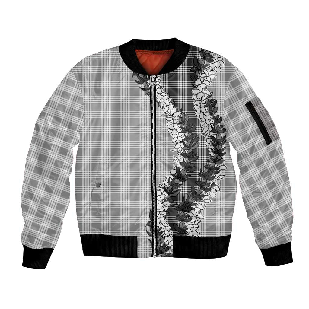 Gray Hawaii Palaka Sleeve Zip Bomber Jacket Hawaiian Honohono Lei LT05 Unisex Gray - Polynesian Pride