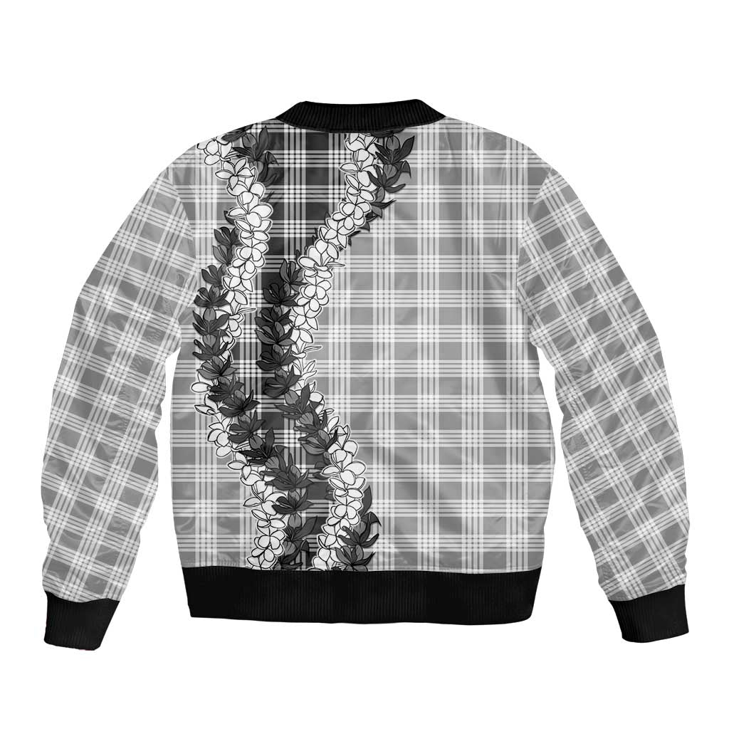 Gray Hawaii Palaka Sleeve Zip Bomber Jacket Hawaiian Honohono Lei LT05 - Polynesian Pride
