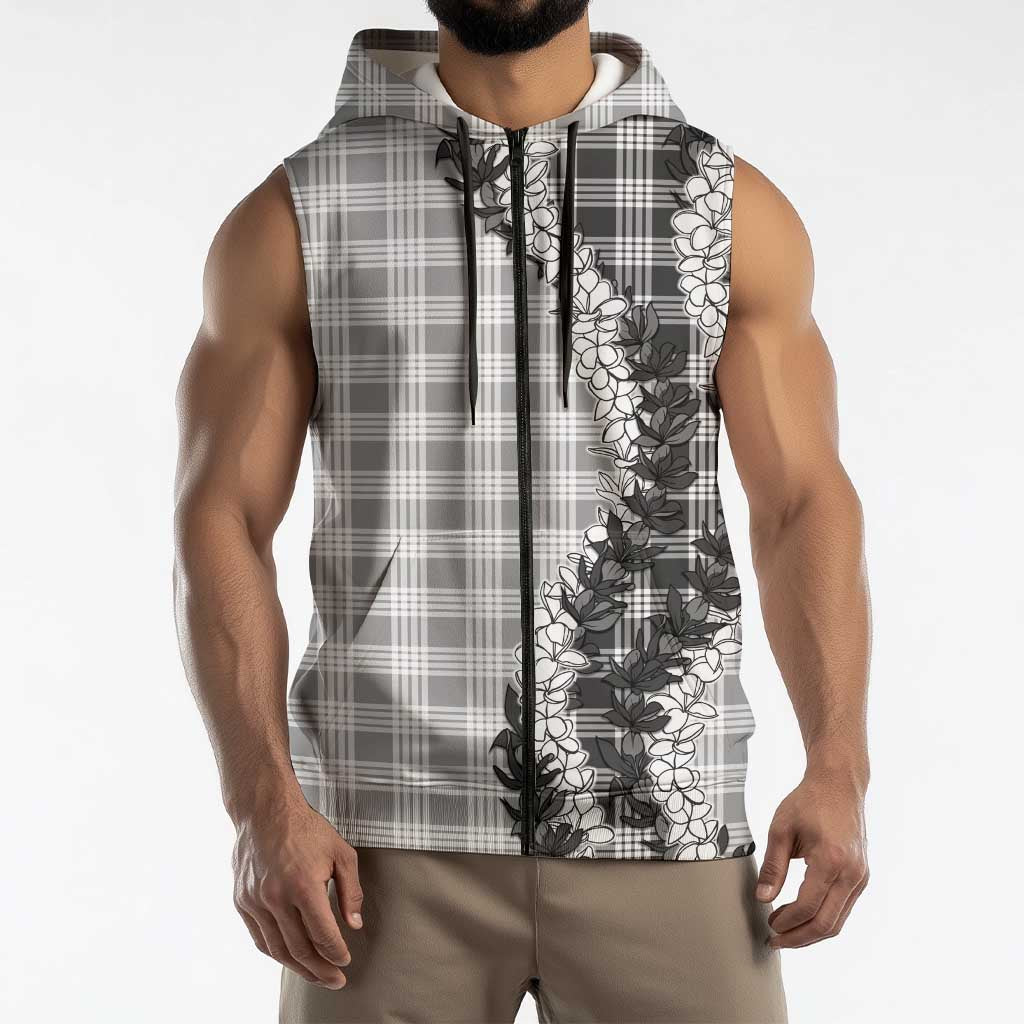 Gray Hawaii Palaka Sleeveless Zip Hoodie Hawaiian Honohono Lei
