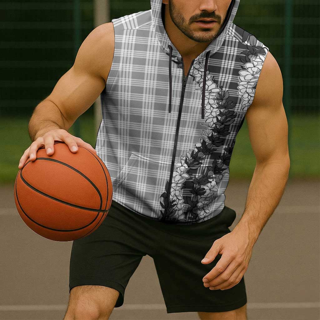 Gray Hawaii Palaka Sleeveless Zip Hoodie Hawaiian Honohono Lei