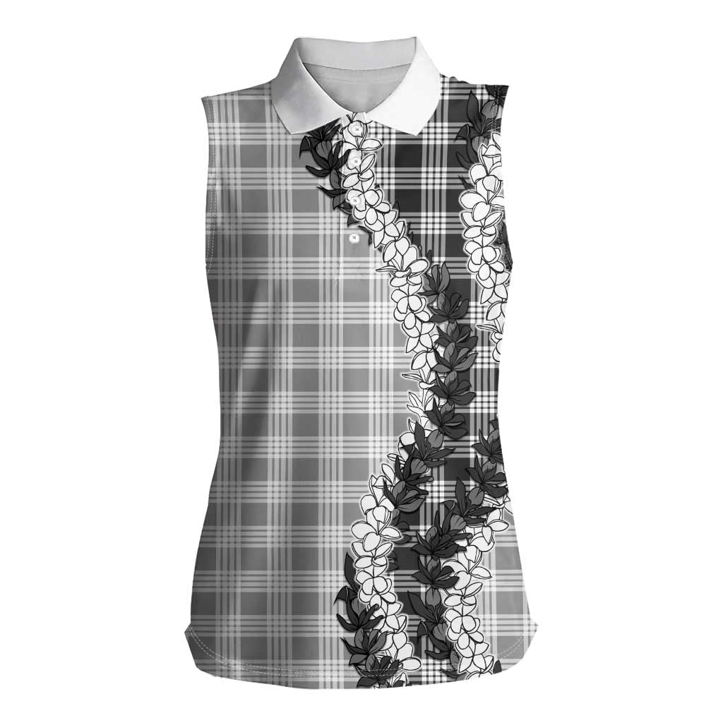 Gray Hawaii Palaka Women Sleeveless Polo Shirt Hawaiian Honohono Lei