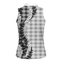 Gray Hawaii Palaka Women Sleeveless Polo Shirt Hawaiian Honohono Lei