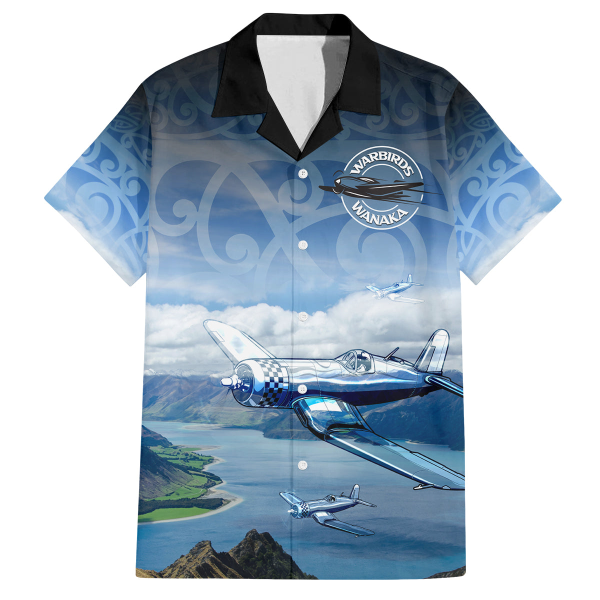 New Zealand Wanaka Air Show Family Matching Off Shoulder Short Dress and Hawaiian Shirt With Maori Pattern LT05 Dad's Shirt - Short Sleeve Blue - Polynesian Pride
