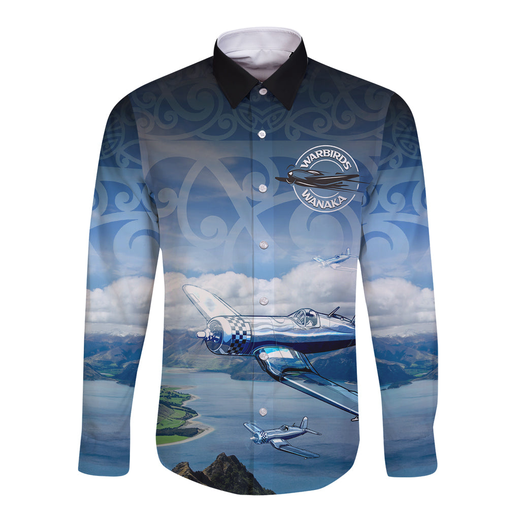 New Zealand Wanaka Air Show Long Sleeve Button Shirt With Maori Pattern LT05 Unisex Blue - Polynesian Pride