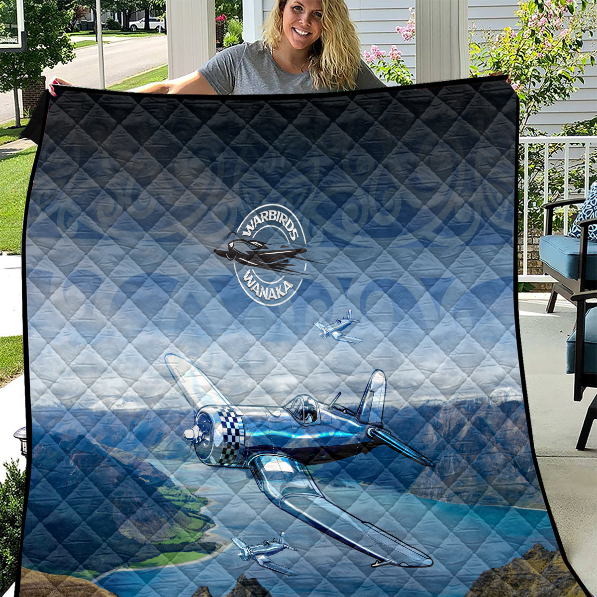 New Zealand Wanaka Air Show Quilt With Maori Pattern LT05 Blue - Polynesian Pride