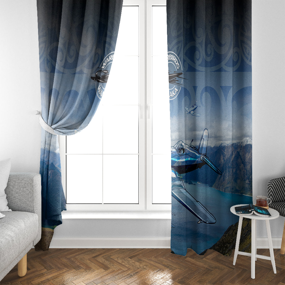 New Zealand Wanaka Air Show Window Curtain With Maori Pattern LT05 - Polynesian Pride
