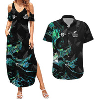 New Zealand Marathon Couples Matching Summer Maxi Dress and Hawaiian Shirt Silver Fern Paua Shell Simple Style