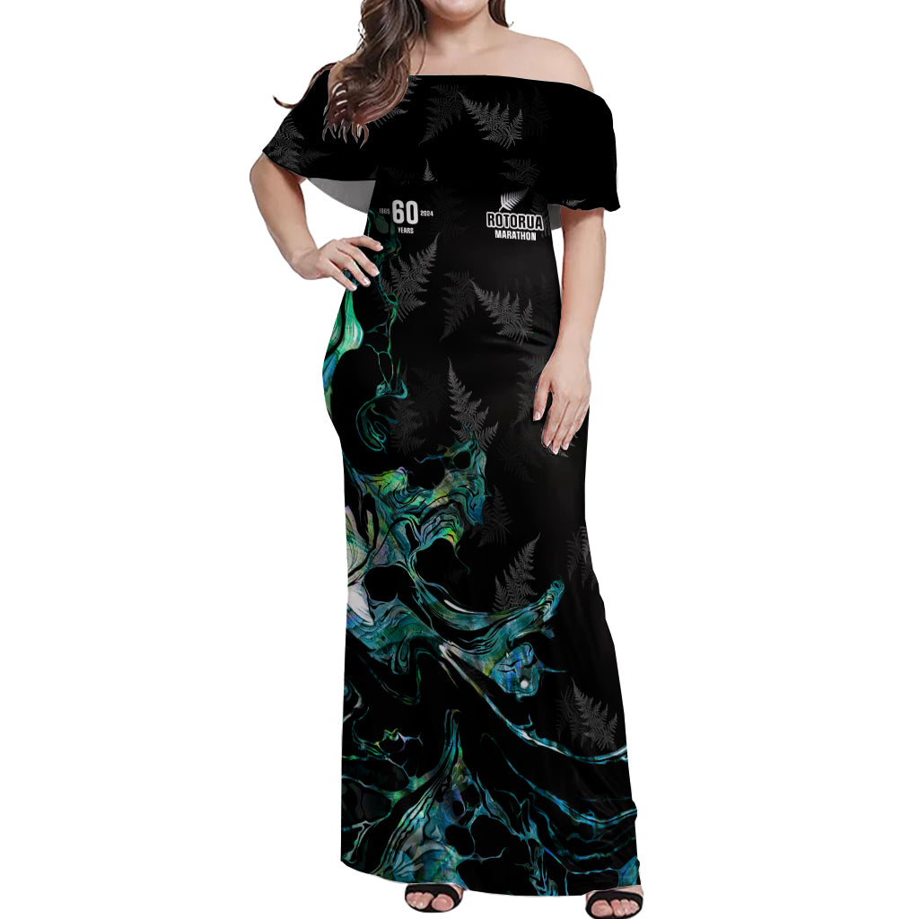 New Zealand Marathon Off Shoulder Maxi Dress Silver Fern Paua Shell Simple Style