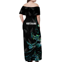 New Zealand Marathon Off Shoulder Maxi Dress Silver Fern Paua Shell Simple Style