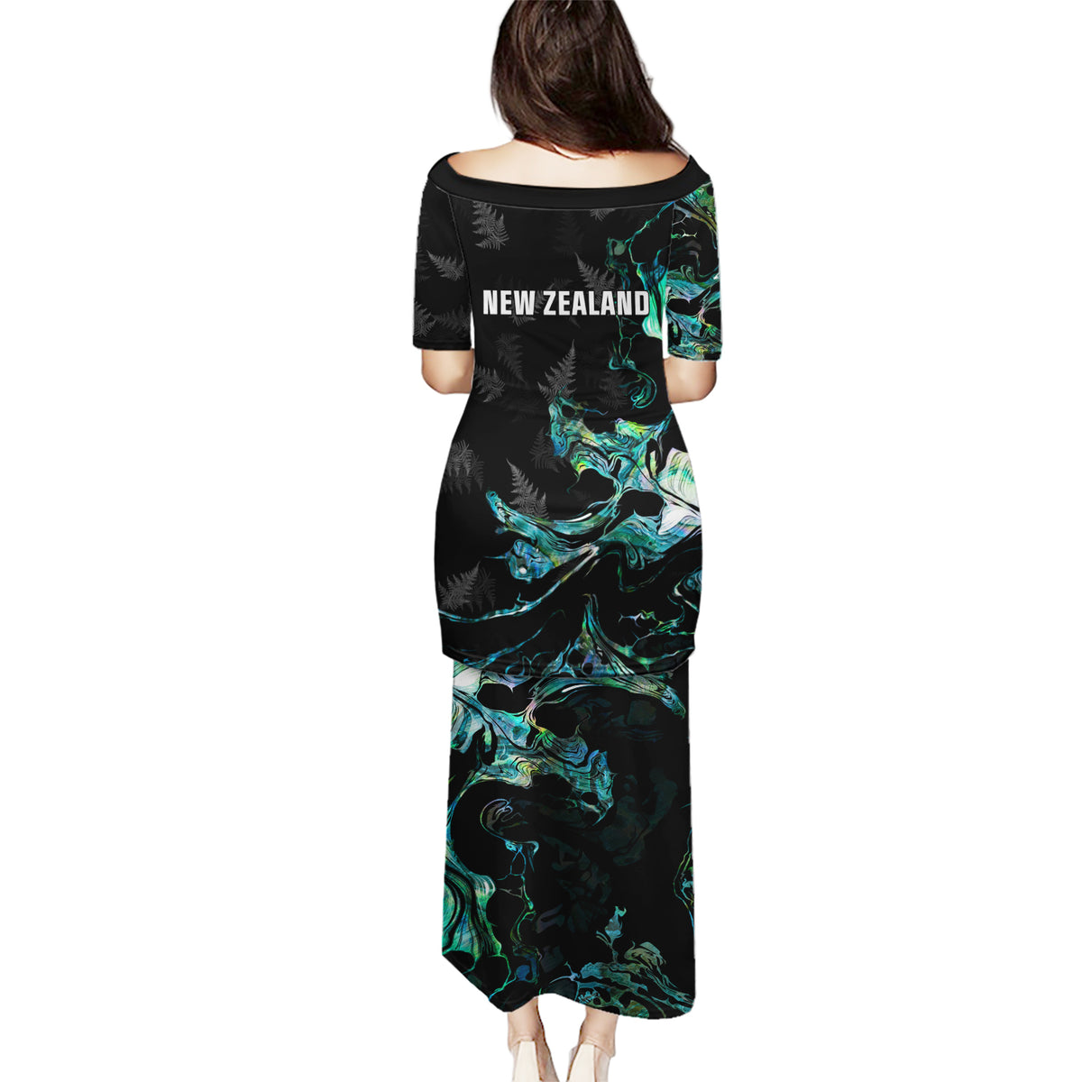 New Zealand Marathon Puletasi Silver Fern Paua Shell Simple Style