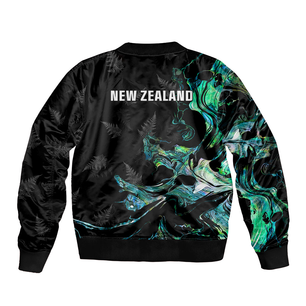 New Zealand Marathon Sleeve Zip Bomber Jacket Silver Fern Paua Shell Simple Style