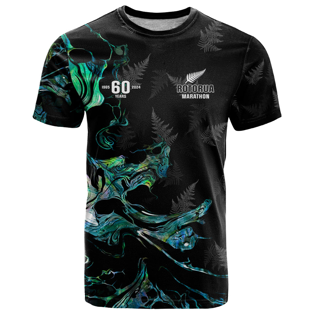New Zealand Marathon T Shirt Silver Fern Paua Shell Simple Style