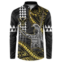 Hawaii King Kamehameha The Great Button Sweatshirt Gold Tribal Tattoo