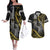 Hawaii King Kamehameha The Great Couples Matching Off The Shoulder Long Sleeve Dress and Hawaiian Shirt Gold Tribal Tattoo