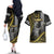 Hawaii King Kamehameha The Great Couples Matching Off The Shoulder Long Sleeve Dress and Hawaiian Shirt Gold Tribal Tattoo