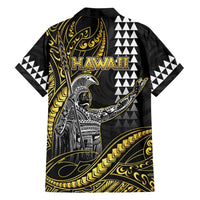 Hawaii King Kamehameha The Great Family Matching Off Shoulder Short Dress and Hawaiian Shirt Gold Tribal Tattoo