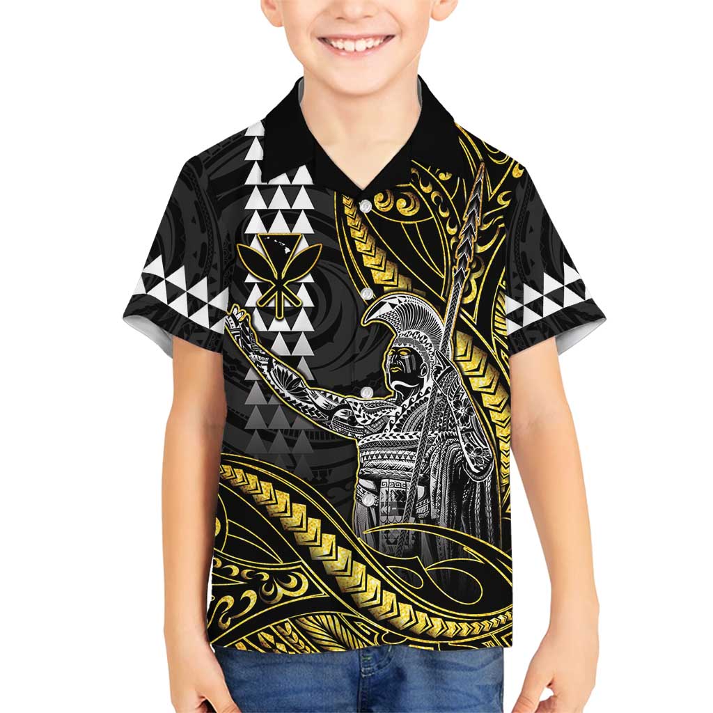 Hawaii King Kamehameha The Great Family Matching Summer Maxi Dress and Hawaiian Shirt Gold Tribal Tattoo